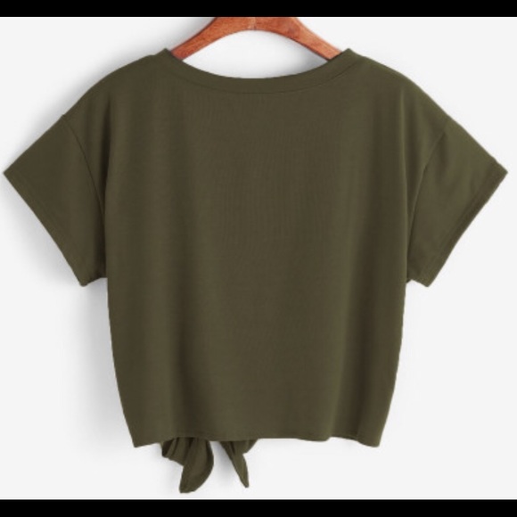 medium army green side knot cropped tee - Picture 2 of 2